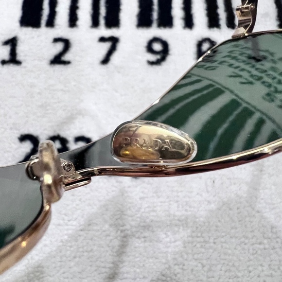 Prada 0PR 69ZS Gold Frame Green Lenses Logo Shield Wrap Mask Runway Sunglasses - Picture 11 of 15